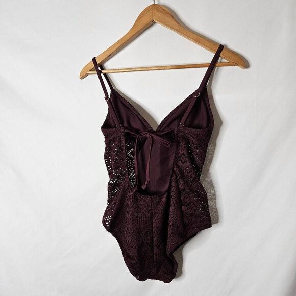 Adore Me Burgundy Lace One‎ Piece Swimsuit sz S - Picture 3 of 5